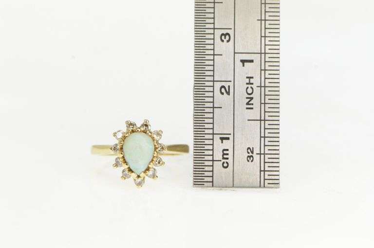 14K Yellow Gold Pearl Opal Diamond Cluster Halo Engagement Ring