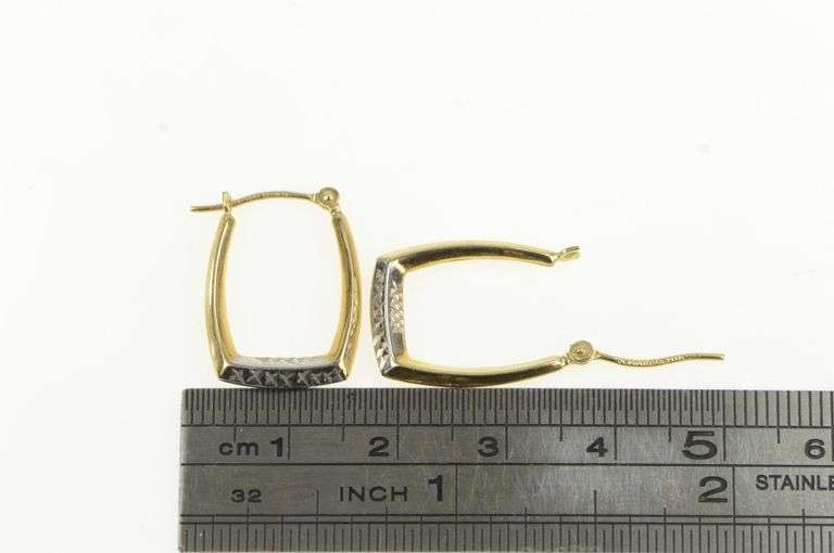 14K Yellow Gold Two Tone Squared Textured Fashion Hoop Earrings