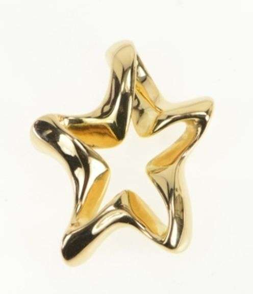 14K Yellow Gold Puffy Twist Design Star Statement Slide Pendant