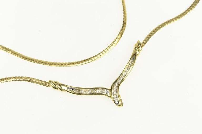 14K Yellow Gold 0.31 Ctw Diamond Chevron Herringbone Chain Necklace