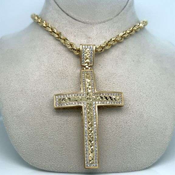 14K YELLOW GOLD CROSS WITH CHAIN