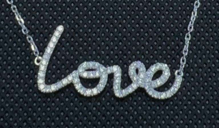 GORGEOUS DIAMOND "LOVE" NECKLACE WITH .70 CT AND 14K WHITE GOLD