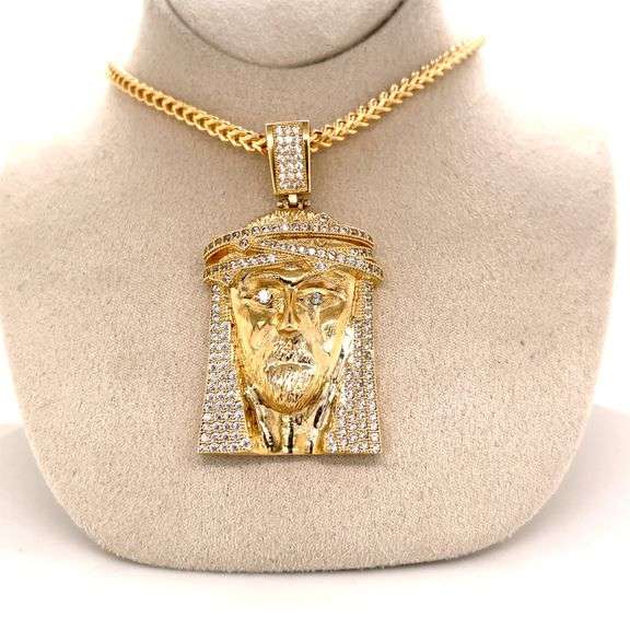 14K YELLOW GOLD JESUS FACE CHARM WITH CHAIN