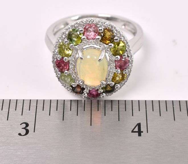 Opal And Tourmaline Ring In Sterling Silver
