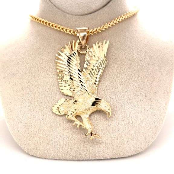 14K YELLOW GOLD DIAMOND CUT EAGLE CHARM WITH CHAIN