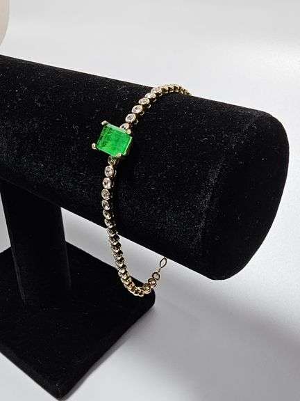 18 Kt Yellow Gold Plated 3.75 Ct Lab Emerald Tennis Bracelet