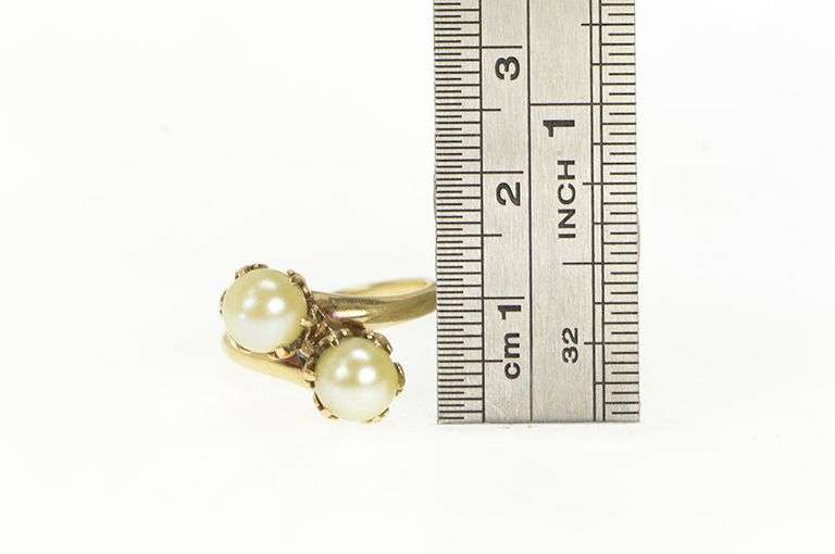 14K Yellow Gold 1950's Pearl Ornate Vintage Bypass Statement Ring