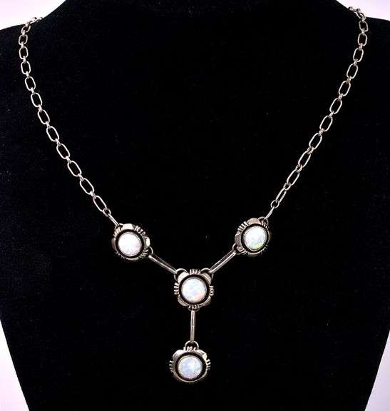 Flower Opal Necklace In Sterling Silver