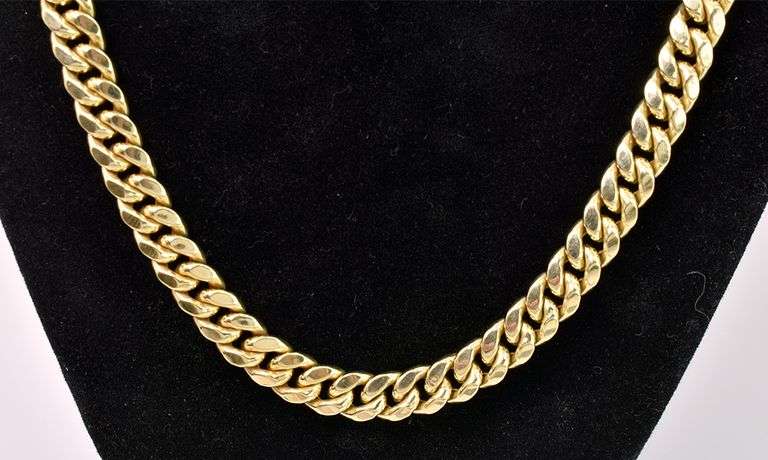 Noble Curb And Cuban Chain Link Necklace In 14K Yellow Gold