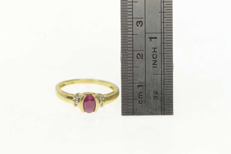 10K Yellow Gold Oval Natural Ruby Diamond Accent Vintage Ring