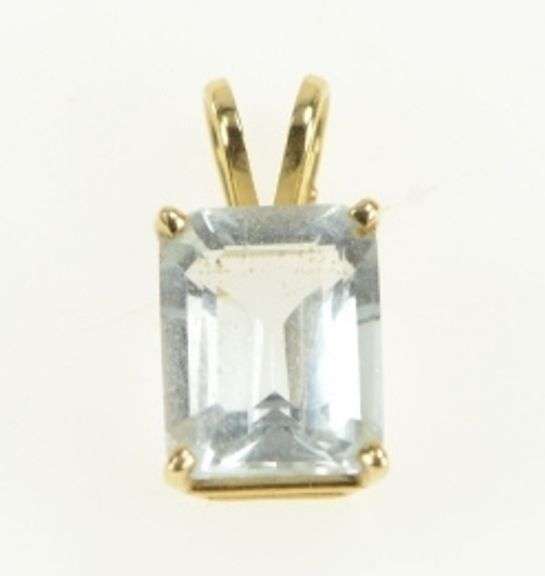14K Yellow Gold Emerald Cut Solitaire Vintage CZ Statement Pendant