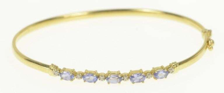14K Yellow Gold Tanzanite Diamond Vintage Oval Bangle Bracelet