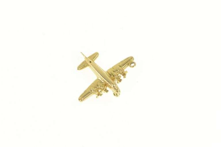 14K Yellow Gold 3D Articulated Propeller Air Plane Jet Charm/Pendant