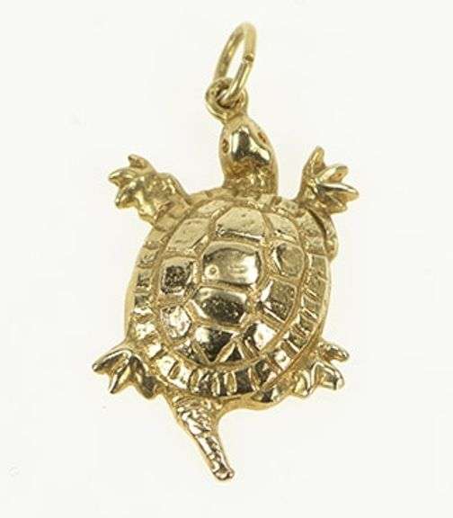 14K Yellow Gold Ornate Turtle Vintage Animal Nature Charm/Pendant