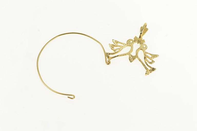 14K Yellow Gold Diamond Cut Love Bird Charm Holder Loop Pendant