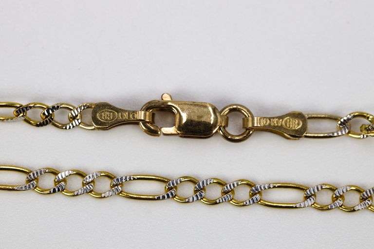 10k Yellow Gold Solid Pave Figaro Link Chain 2.6mm Bracelet 7"
