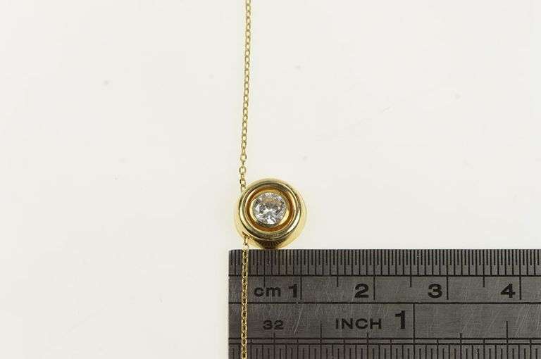 14K Yellow Gold 1.0mm Cable Chain Cubic Zirconia Round Necklace