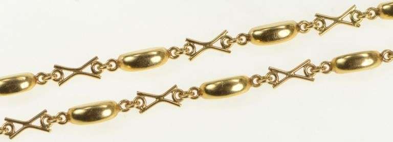 14K Yellow Gold Domed Bar X Link Vintage Retro Fashion Chain Necklace