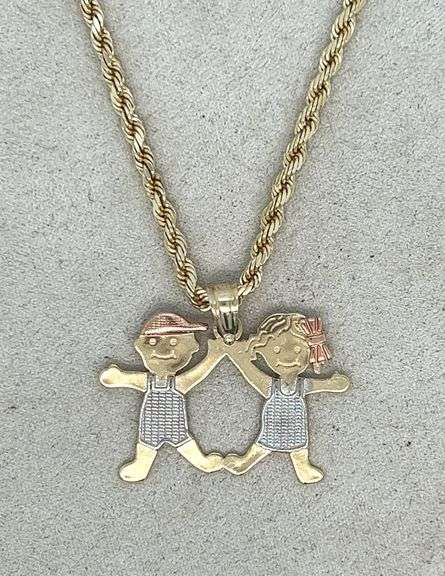 14K GOLD 3 TONE "BOY AND GIRL" CHARM NECKLACE