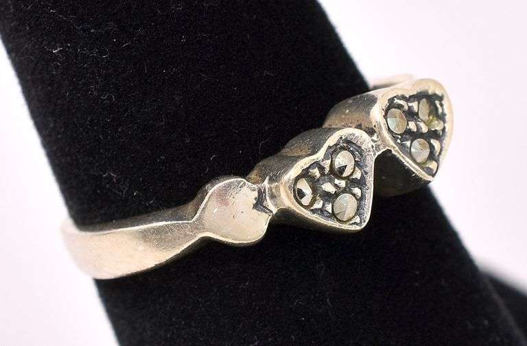 Heart Marcasite Gem Ring In Sterling Silver