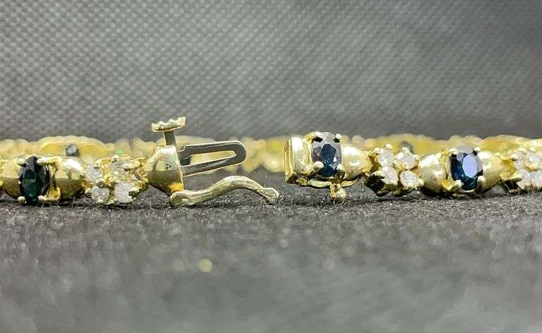 STUNNING 14K YELLOW GOLD SAPPHIRE AND DIAMOND BRACELET