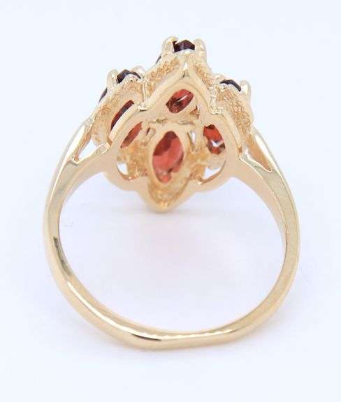 Fabulous Yellow Gold Four Marquoise Garnet Kite Shape Ring