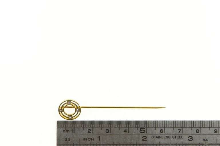 14K Yellow Gold Art Deco Sim. Sapphire Circle Round Stick Pin