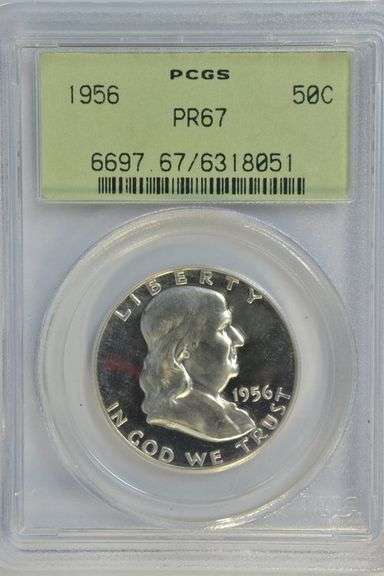 Superb Gem Proof 1956 Franklin Half Dollar. Old PCGS PR67 holder