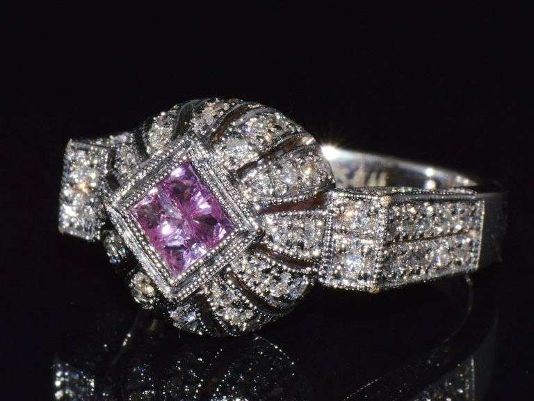 18kt Solid White Gold, Pink Sapphire, & Diamond Cocktail Ring