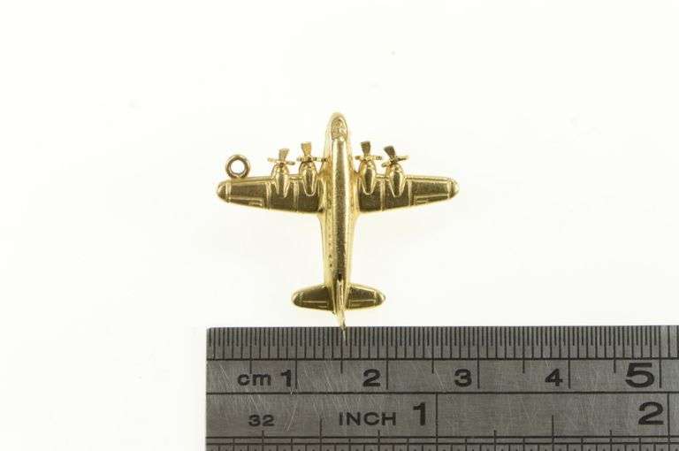 14K Yellow Gold 3D Articulated Propeller Air Plane Jet Charm/Pendant