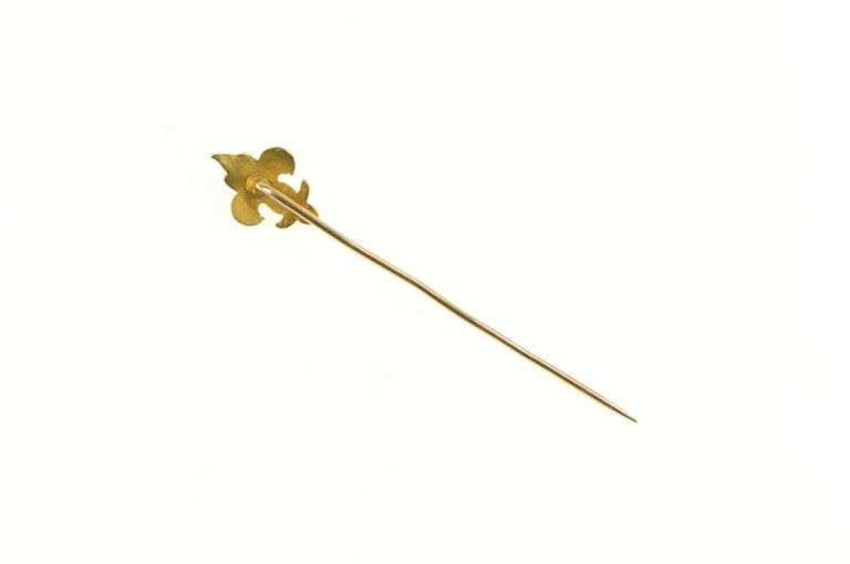 14K Yellow Gold Elaborate Fleur De Lis Seed Pearl Antique Stick Pin