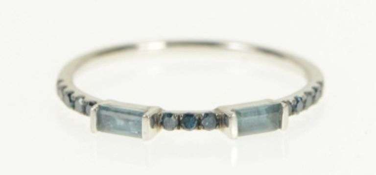14K White Gold Blue Topaz Blue Diamond Wedding Band Ring