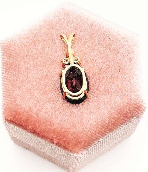 14kt Solid Yellow Gold, Garnet, & Diamond Pendant