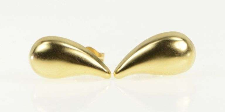 14K Yellow Gold High Relief Tear Drop Paisley Curved Stud Earrings