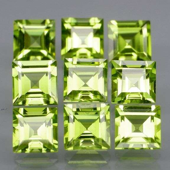 Princess cut unheated! 6.54ct Peridot set