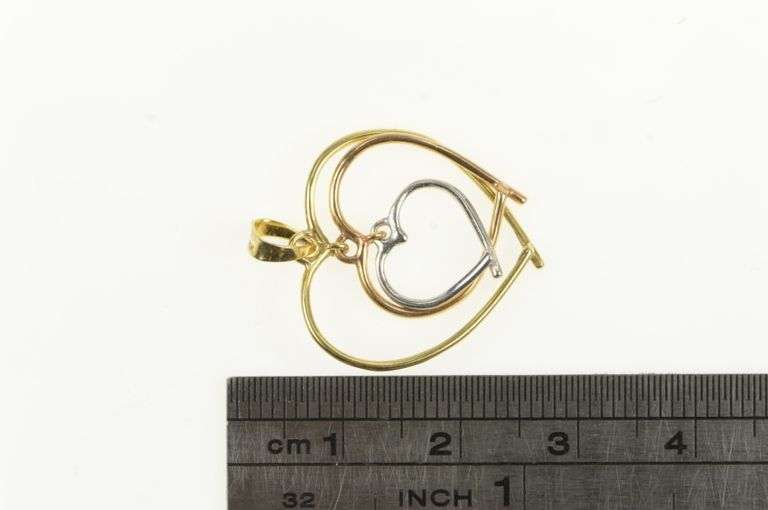 10K Yellow Gold Tri Tone Heart Love Symbol Layered Charm/Pendant