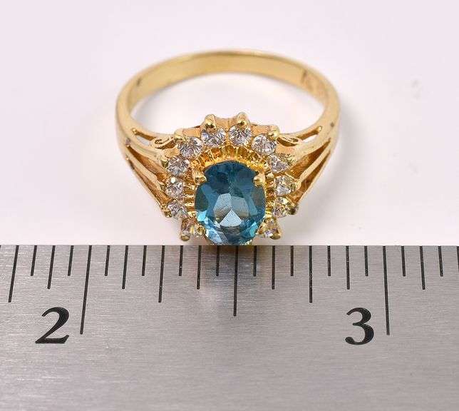 Vermeil Blue Topaz And CZ Ring In Sterling Silver