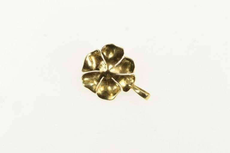 14K Yellow Gold Satin Finish Hibiscus Flower Botanical Charm/Pendant