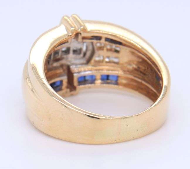 Powerful Yellow Gold Sapphire and Diamond Wide Band