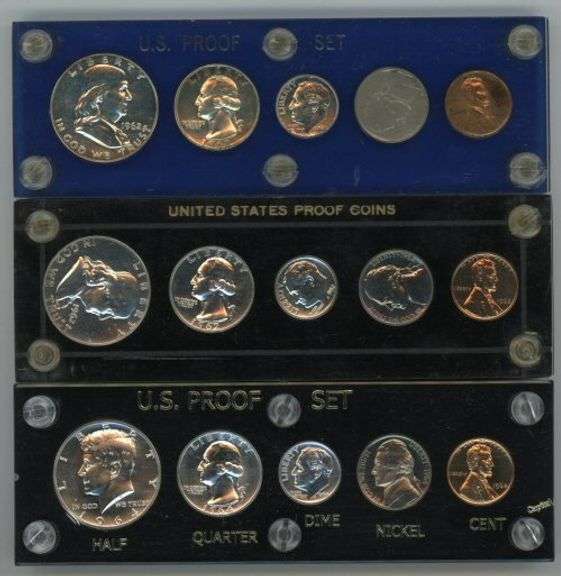 3 Superb Gem Proof Sets in custom holders: 2 1962 & 1964