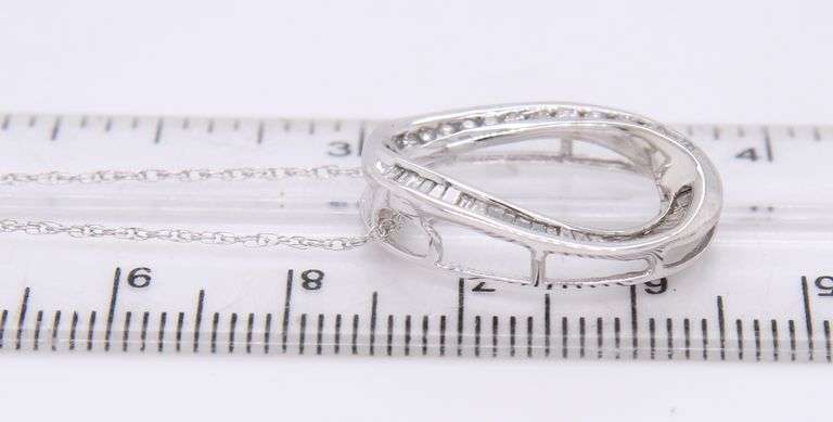 Sparkling White Gold Baguette and Round Diamond oval Pendant on Chain