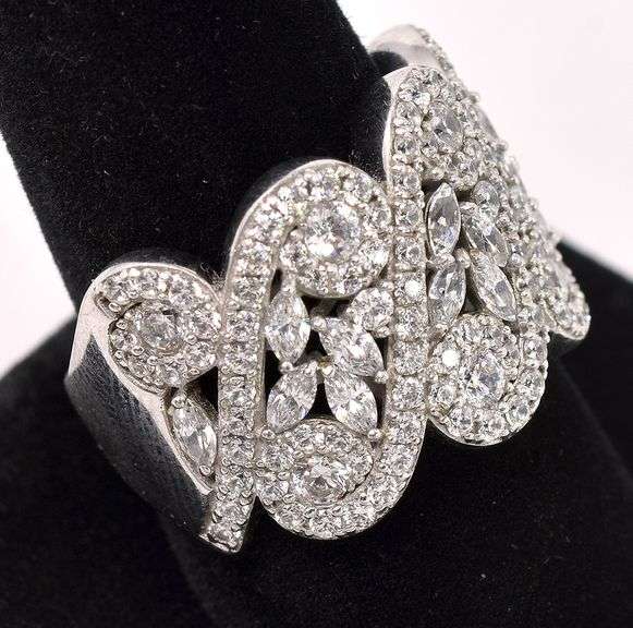 Large CZ Ring In Sterling Silver