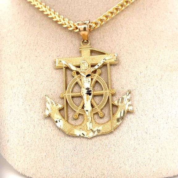 14K YELLOW GOLD ANCHOR SHAPE RELIGION CHARM WITH CHAIN