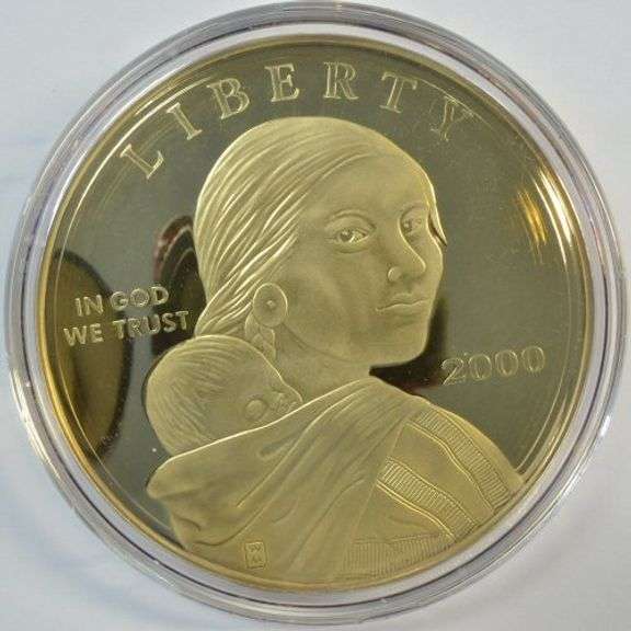 Year 2000 Giant Golden Proof  Sacagawea 4 Troy Oz Silver. Box/COA
