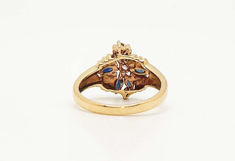 14kt Solid Yellow Gold, Blue Sapphire, & Diamond Ring