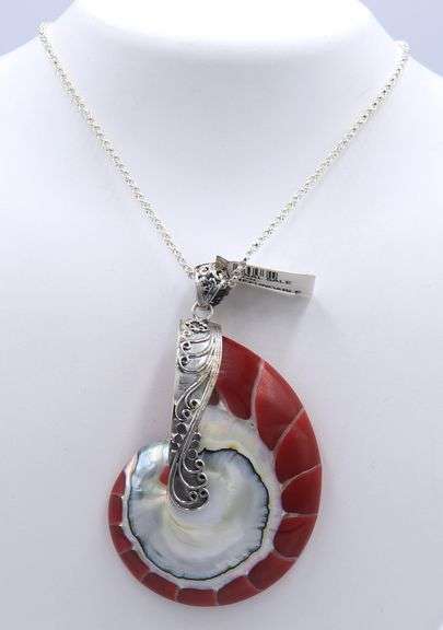 Sterling Silver and Seashell Core Pendant on Chain