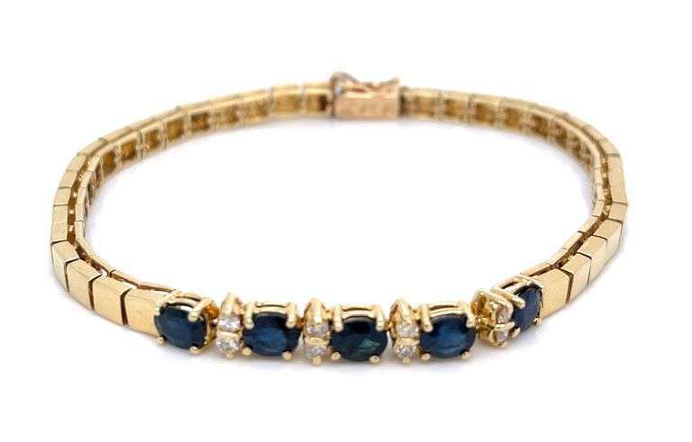 14K YELLOW GOLD VIBTAGE BRACELET WITH DIAMONDS AND SAPPHIRES
