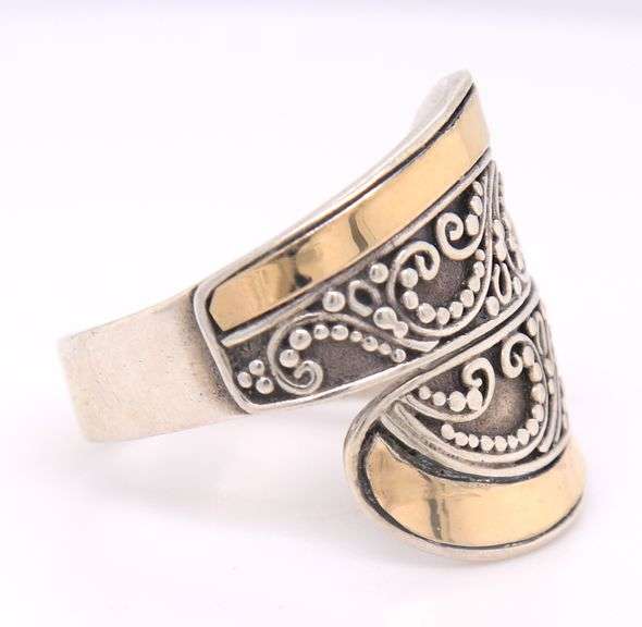 Vintage 925 Sterling Silver Bypass Ring with Yellow Gold accent