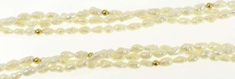 14K Yellow Gold 3.7mm Pearl Layered Beaded Retro Vintage Necklace
