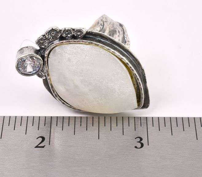 Mother Of Pearl And CZ Ring In Sterling Silver